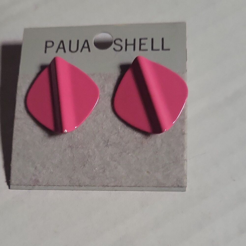paua shell pink square stud earrings plastic butterfly back lobe earrings